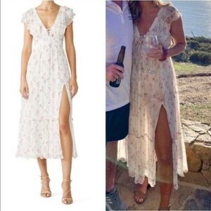 HEMANT & NANDITA Womens Size Medium Blush Floral Midi Dress Feminine Ruffle Tie